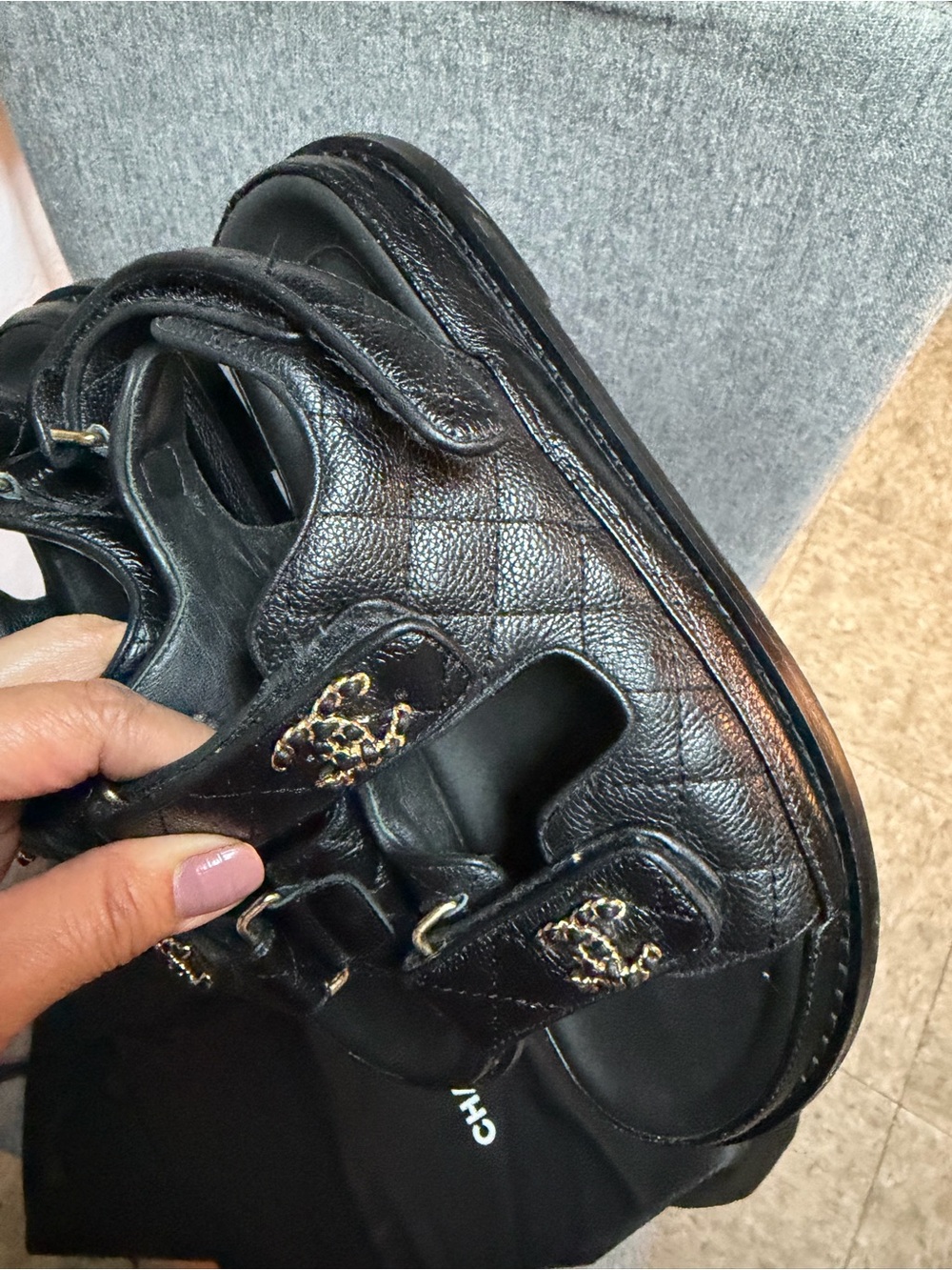 CHANEL Black Leather CC-Embellished Sport Sandals, used but not abused. - Picture 4 of 11